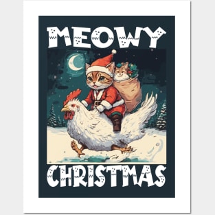 Meowy Christmas - 3, Funny Cute Cat on a Chicken Posters and Art